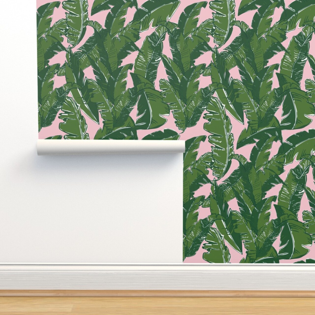 Tropical Preppy Palm Leaves Chinoiserie Banana Leaf Botanical Custom Removable Wallpaper by Spoonflower Peel & Stick Wallpaper 2FT Wide